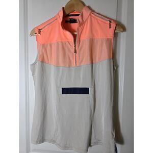 JAMIE SADOCK Peach Gray 1/4 Zip Active Golf Pickleball Sleeveless Top SZ L